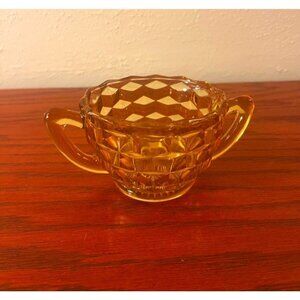Vintage Amber Jeanette Cubist Pattern Mid Century  Modern Sugar Bowl Handled